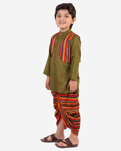 Image of superminis Boys Cotton Solid Jacket, Kurta Dhoti Set