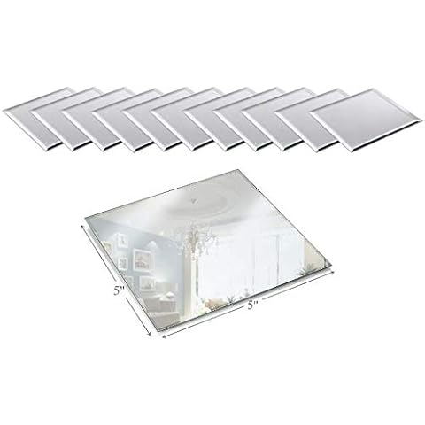 Light In The Dark 5 Inch Square Mirror Candle Plate with Beveled Edge Set of 12 - Small Square Mirror for Centerpieces, Wall Décor, Crafts Cover