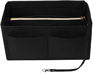 Multi-Compartment Solid Color Felt Bag Large Capacity Makeup Bag Women Travel Large Makeup Organizer Toiletry Bag Storage Pouch Handbag Tote, Black
