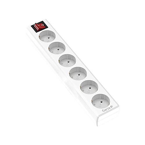 Garza - Base Múltiple con interruptor sin cable, 6 Tomas, protección infantil, Blanco
