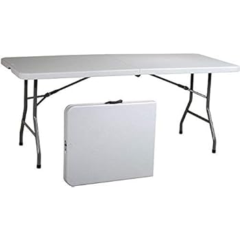 Alternative view of Ontario Furniture 8’ Foot Rectangular Plastic Folding Table (30" x 96” Inch) | Fold in Half with Carrying Handle | Lightweight and Portable | White Resin with Sturdy Steel Frame