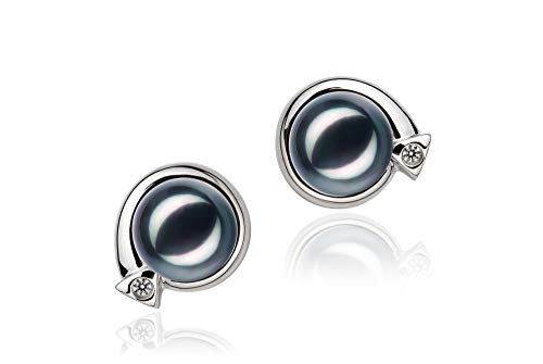 Angelina Black 7-8mm AA Quality Japanese Akoya 925 Sterling Silver Cultured Pearl Earring Pair For Women