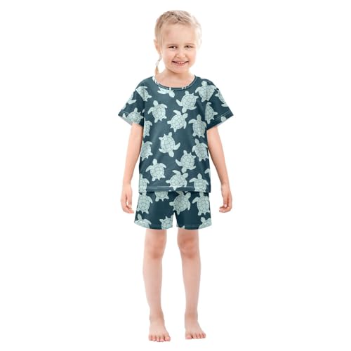 ALAZA Turtle Blue Cartoon Cute Pajamas Short Sleeve 2 Piece Sleepwear Top and Bottom Pajama Set Unisex3