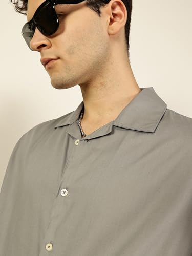 Image of Thomas Scott Men Half Sleeves Camp Collar Oversize Fit Solid Casual Shirt