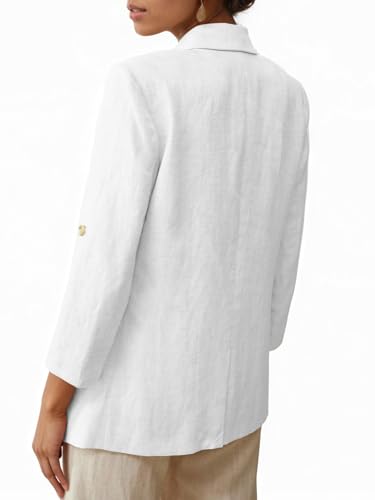 Mina Self 2025 Women's Summer Linen Blazer 3/4 Sleeve Long Lightweight Fully-Lined Trendy Casual Work Office Suit Jackets3