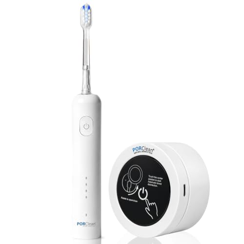 Image of PORClean SweepElite Electric Toothbrush with UV Toothbrush Sanitizer Holder Combo | 45 Sweeping Arc Technology, 21,000-38,000 VPM, 4 Modes, USB-C Rechargeable, 4 Brush Heads