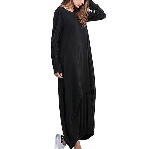 Women Maxi Long Dress Long Sleeve Crew Neck Loose Relaxed Casual Lantern Dress3