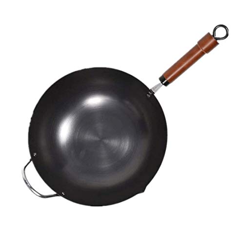 Wok de hierro martillado a mano 30 cm con mango de madera miniatura 1