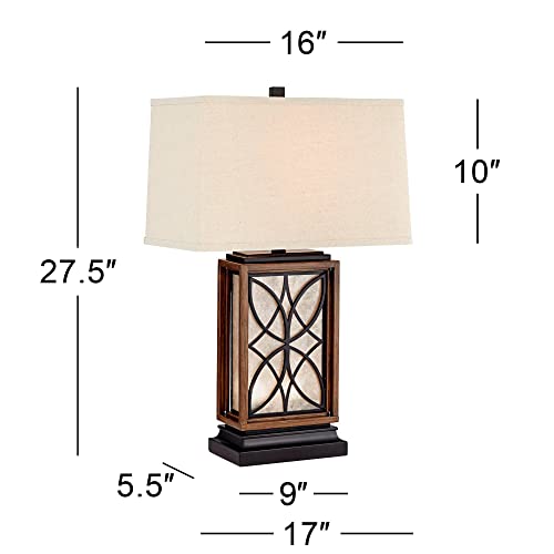 Franklin Iron Works Arthur Rustic Farmhouse Table Lamp With Usb And Ac Power Outlet In Base Led Nightlight 27.5" Tall Bronze Rectangular Oatmeal Shade For Living Room Bedroom Bedside Nightstand #TOP3