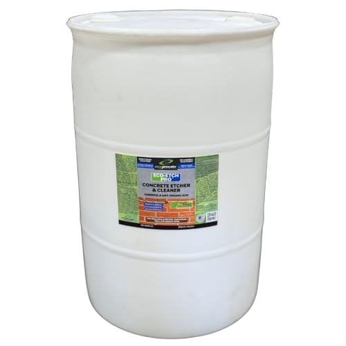 Eco Etch Pro Concrete Cleaner & Etcher Dissolver - Efflorescence, Rust & Dirt Remover from Brick, Driveway, Garage - Gentle Substitute for Citric Acid - Non-Toxic & Safe - 55 Gallon