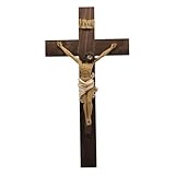 MeritMode Holz Kruzifix Wandkreuz mit Harz Jesus Figur - Katholisches Kruzifix für Wand, großes Holz Jesus Kreuz Wanddekoration, religiöses Kreuz für Zuhause, Kirche oder Gebetsraum