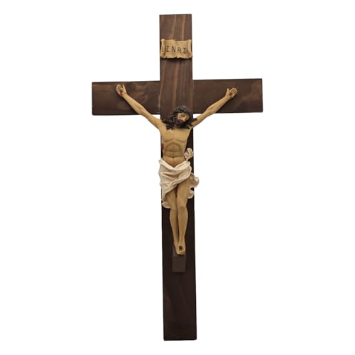 MeritMode 19 Wood Crucifix Wall Cross with Resin Jesus Figure – Catholic Crucifix for Wall, Large Wooden Jesus Cross Wall Decor, Religious Crosses for Home, Church, or Prayer Room