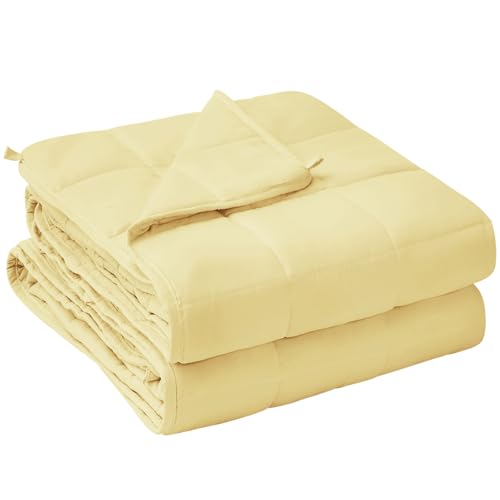 Image of yescool Weighted Blanket for Adults (15 lbs, 48 inch x 72 inch, Yellow) Cooling Heavy Blanket for Sleeping Perfect for 160-180 lbs, Twin Size Breathable Blanket with Premium Glass Bead, Machine Washable