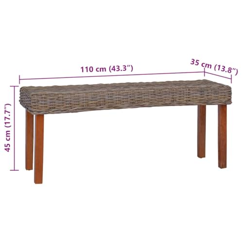 vidaXL Banco de ratán kubu Natural y Madera Maciza de Caoba 110 cm - imagen 2