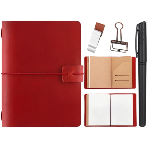 Journal de voyage fait main en cuir véritable rouge vin de luxe
