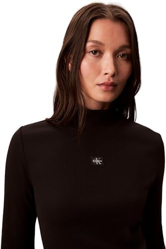 Calvin Klein Kadın LS WOVEN LABEL TURTLENECK Uzun Kollu Üst Black S - Görsel 3