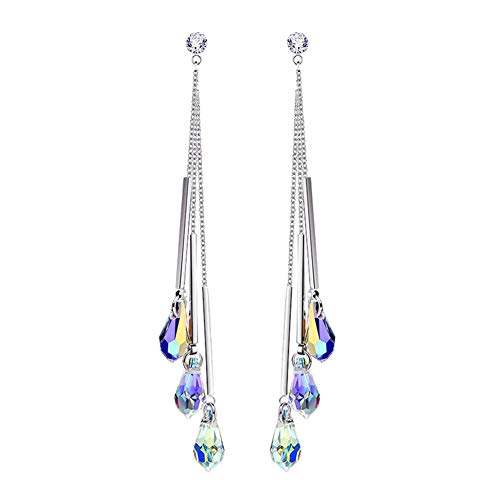 SEniutarm Earrings for Women Mom Women Fashion Faux Crystal Long Tassel Earrings Statement Bridal Wedding Jewelry Statement Jewelry - White Golden