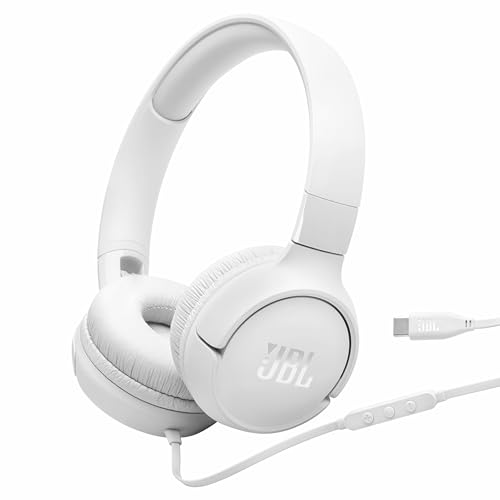 Image of JBL Tune 520C On Ear Type C Wired Headphone, Pure Bass Sound,3-Button Remote with Microphone,Comfort Fit and Foldable Design(White)