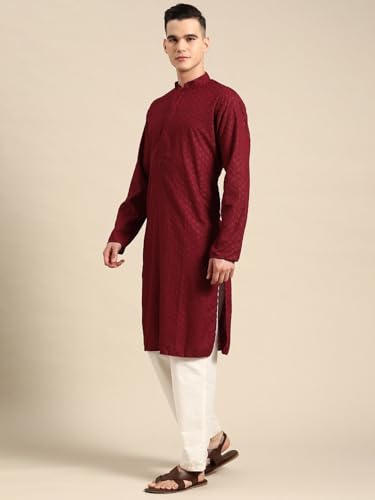 Image of Rajubhai Hargovindas Men Pure Cotton Chikankari Embroidered Straight Kurta