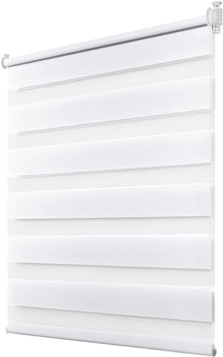 Deswell Doppelrollo Klemmfix ohne Bohren Weiß B45 x H120 cm (Stoffbreite 41cm) Rollos für Fenster ohne Bohren für Fenster mit Lichtdurchlässig & Verdunkelnd/Höhe Stufenlos Verstellbar