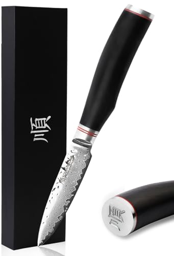 YOUSUNLONG VG10 a 3.5 pollici 67 strati in acciaio al damasco,coltello da sbucciatura,affilati coltelli per sbucciare lama per cucina e casa-Ebony handle SL-DK1091B