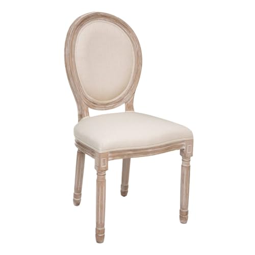 Atmosphera - Chaise Médaillon Cléon Beige Lin et Bois Patiné, L 49 x P 56 x H 96 cm, Assise...