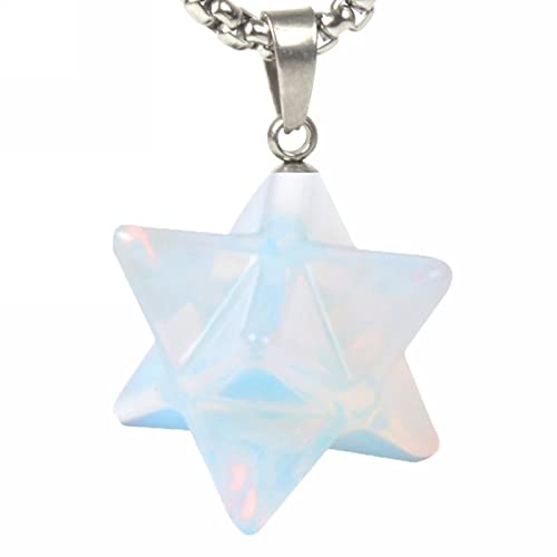 JUST IN STONES Synthetic Opalite Carved Merkaba Star Sacred Healing Pendant Necklace 20 Inch