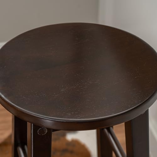Image of Linon Zeke Walnut Solid Wood Backless Round Barstool with 29 inch Seat Height