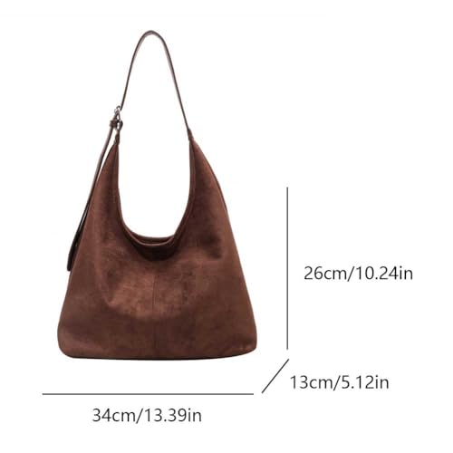 Image of Lushandy Brown Suede Purse Faux Suede Tote Bag Leather Hobo Bags for Women Slouchy Hobo Bag Fall Purse Shoulder Bag