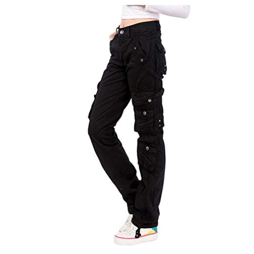 Onsoyours Femme Mode Cargo Pantalon Vintage Multi Poches Streetwear Baggy Straight Combat Pantalon Taille Haute Hip Hop Pantalon De Travail Grande Taille Noir X-Large