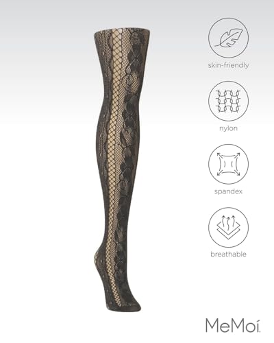 Image of MeMoi Women's Linear Floral Netted Nylon Tights
