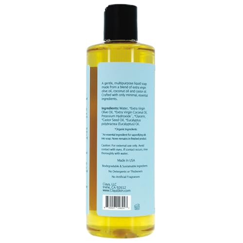 Image of Claya Eucalyptus Liquid Castile Soap - Organic Ingredients, Biodegradable, Gentle for Sensitive Skin and Versatile Use (16 fl oz (Disc Cap))