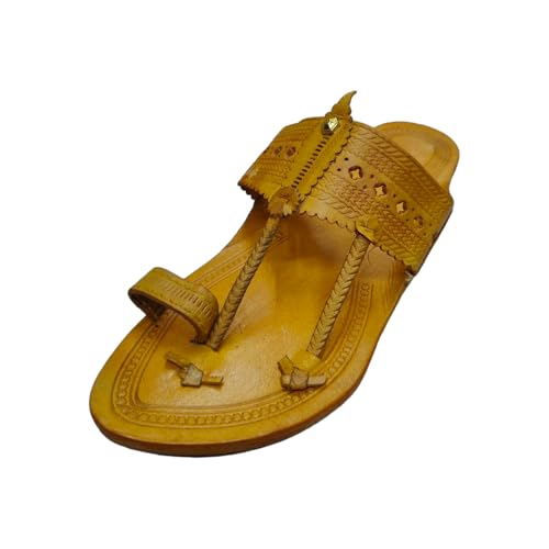 Golden Star Bit Original Leather Premium Kolhapuri Chappal For Men | Yellow