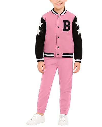 Image of Angel Face Girls Sweatpants Set - 2 Piece Soft Fleece Varsity Jacket and Sweatpants for Girls Sweatsuit Activewear Set