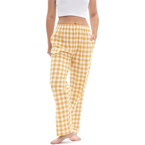 SAMGU Women's Pajama Pants, Soft Cotton Sleep Lounge Pants, Comfy Homewear pjs, Elatic Waist Pajama Bottom Pants for Women Yellow Small Cover