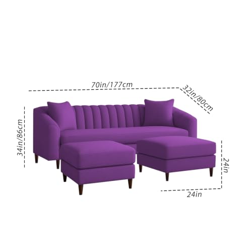 Image of Doraldo 3 Seater Sofa Set with 2 Ottoman for Living Room (Purple) Premium Fabric Sofa