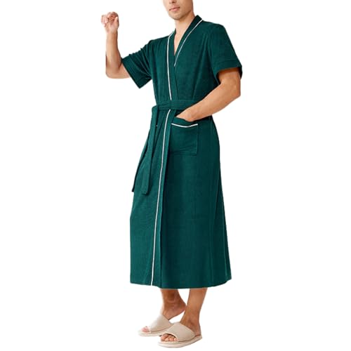 Mens Terry Cloth Robe, Lightweight Short-sleeved Knit Bathrobe Sleepwear Soft Loungewear Kimono Robe M-3XL