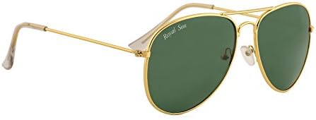 Royal Son UV Protected Aviator Unisex Sunglasses, C1 Green G15 Lens | Golden Frame | Transparent Tip, M