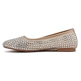 WIRALOMI Nude Ballet Flats for Women Sparkly Rhinestone Ballerina Flats Comfortable Glitter Mesh Party Wedding Dress Shoes