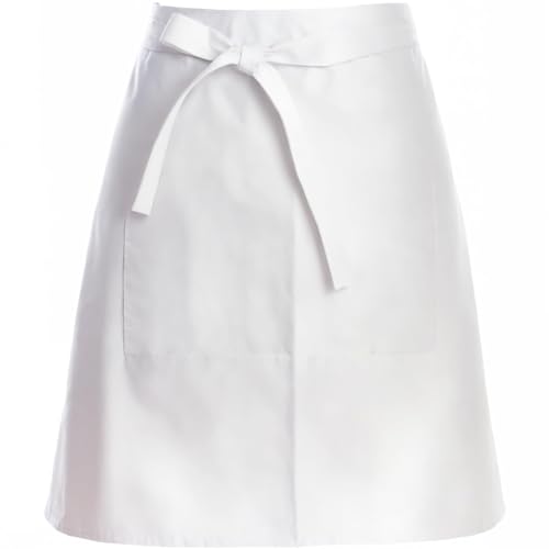 مريلة بيضاء للخصر من تزويق، نصف مئزر، زي الشيف التنكري، مقاومة للبقع، مرايل طبخ للمطبخ مع جيوب، مرايل شيف للرجال والنساء والبالغين (ابيض)