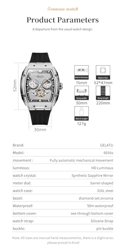 Image of OLEVS GELATU Womens Watches Luxury Automatic Dress Ladies Mechanical Watch Silicone Strap Diamond Fashion Waterproof Self Winding Female Wrist Watch
