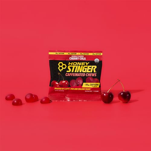 Image of Honey Stinger Cherry Cola Caffeinated Energy Chew, Gluten Free, with Caffeine, for Exercise, Running and Performance, Sports Nutrition for Home & Gym, Pre and Mid Workout, 21.6 Ounces (Pack of 12)