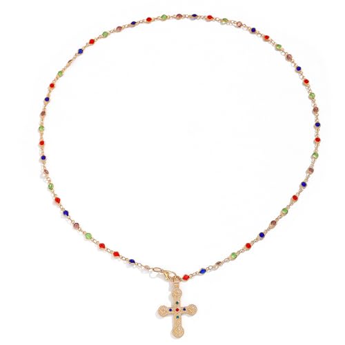 Colorful Bead Long Chest Chain Necklace Wedding Bridal Rhinestone Cross Pendant Back Chain Jewelry Crystal Y Choker Necklace for Women4