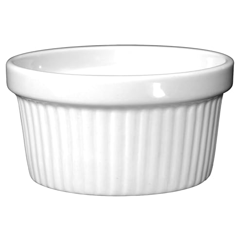 Fonteme 2 oz White Ceramic Fluted Ramekins Set of 4 – Oven Safe Ramekin Dishes for Baking Soufflé Custard Dessert Dip Sauce Prep Bowls – Durable Porcelain Bakeware