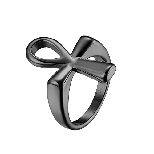 Epinki 26MM Bagues Hommes Fantaisie, Bague Croix Ankh Noir Bijoux Bague Anneau en Acier Inoxydable Taille 65 Cover