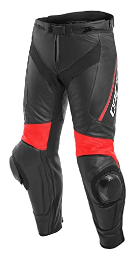 Dainese 1553705-P75-54 Pantalones de Piel, Negro/Fluo Rojo, 54