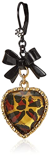 Betsey Johnson Crystal Leopard Heart & Black Bow Drop Earrings
