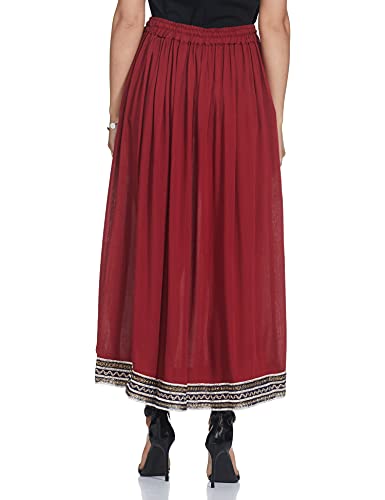 Plain Long Skirt with Embellished Patch Border - Rayon2