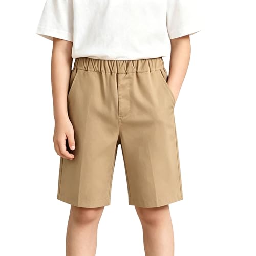 Lastesso Summer Shorts for Teen Boys Casual Elastic Waist Athletic Shorts Fashion Solid Sports Half Pants 3-17 Years Khaki