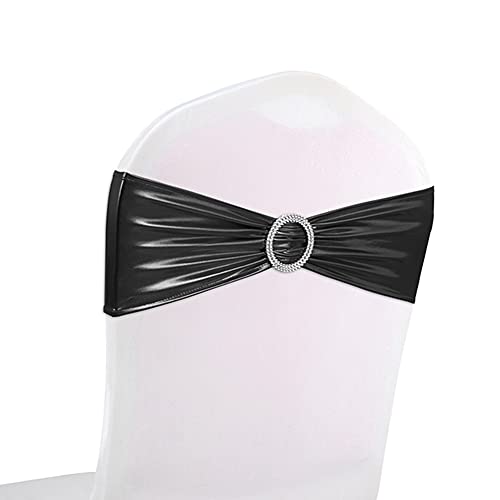 Tvoip 10PCS Chair Cover Stretch Band with Buckle Slider Sashes Bow Wedding Banquet Chair Decoration (Metallic Black)